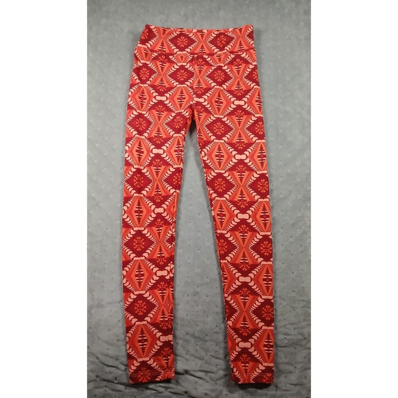LuLaRoe Pants - LuLaRoe Leggings One Size OS Red Orange Geometric Diamond Southwest Print Yoga